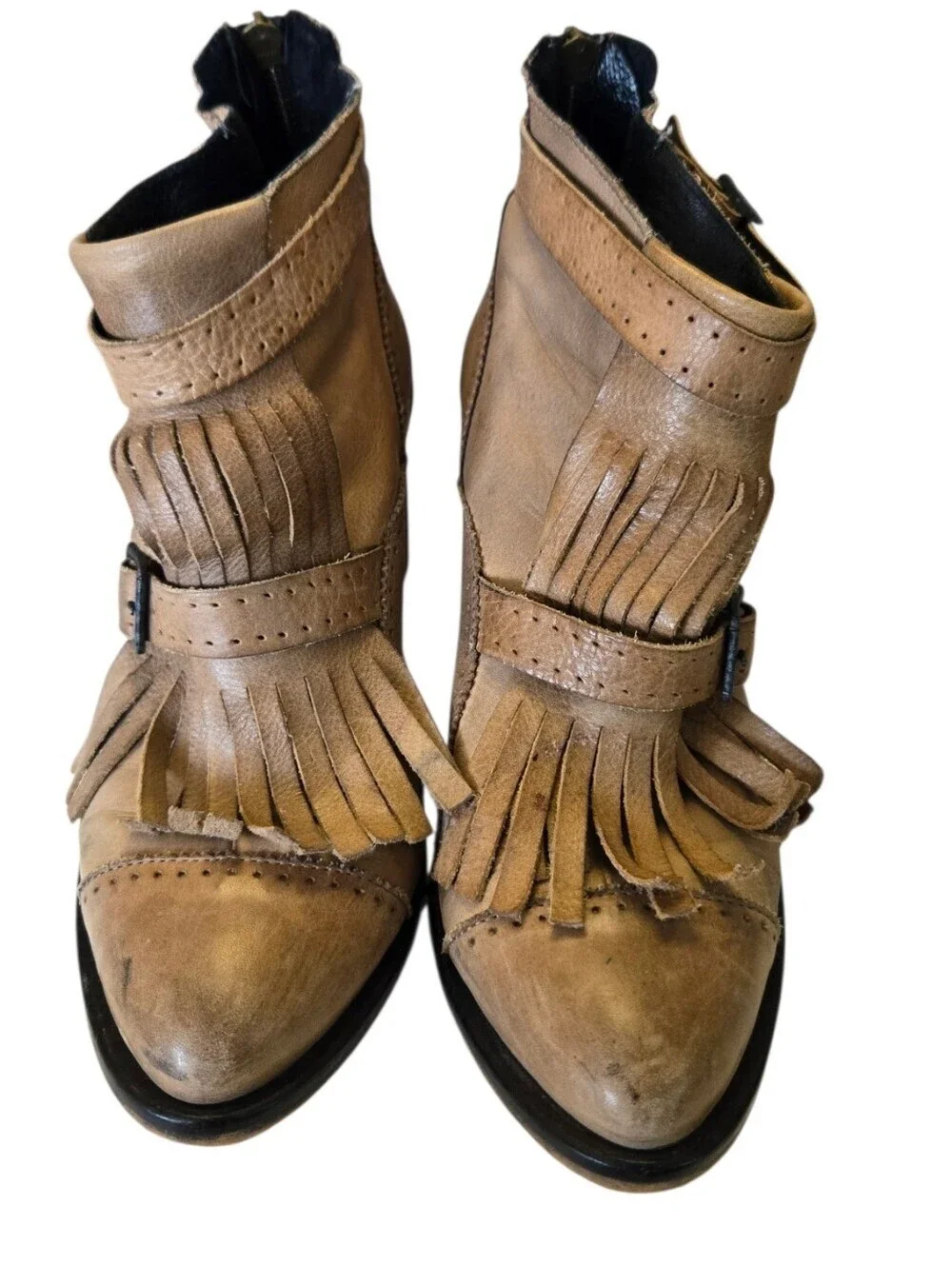 Jeffrey Campbell x Free People Peridot Fringe Leather Booties Size 8.5 🤎🔥